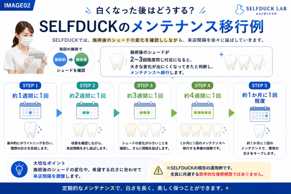 白くなった後はどうする？メンテナンス例 SELFDUCKのメンテナンス移行例
