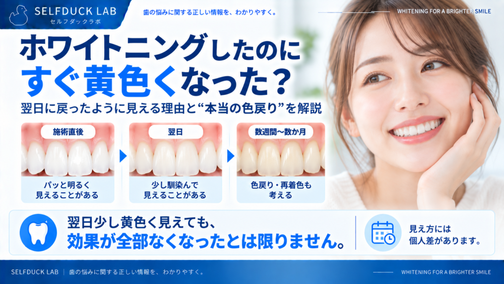 確認ホワイトニング ホワイトニングしたのにすぐ黄色くなった？翌日に戻る理由・色戻りを