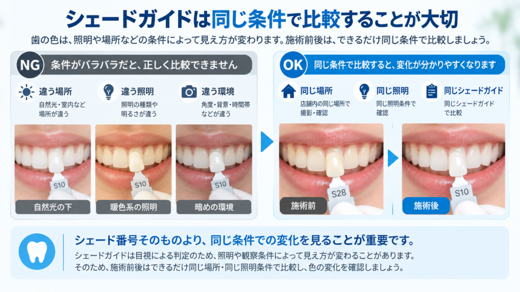 SELFDUCKで施術前後に上8本と下8本を確認し、前歯や犬歯を別々に記録してお客様と共有する流れ